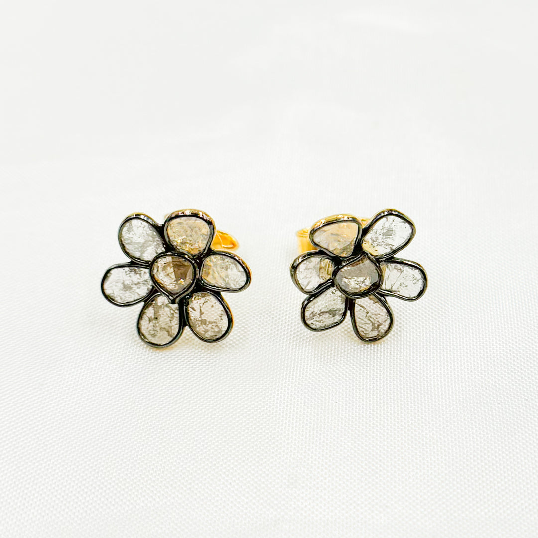 DE030. Diamond Silver Flower Studs