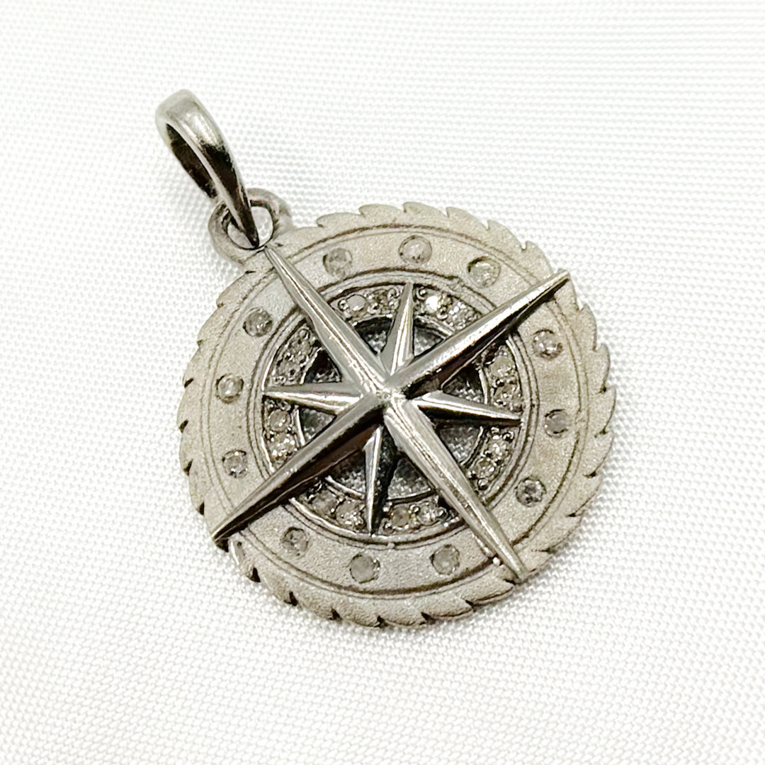 DP763. Diamond Sterling Silver Nautical Compass Pendant