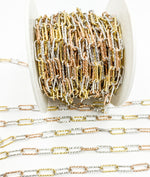 Load image into Gallery viewer, Gold Plated Tricolor Sterling Silver, Diamond Cut Paperclip Link Chain. V9GSR
