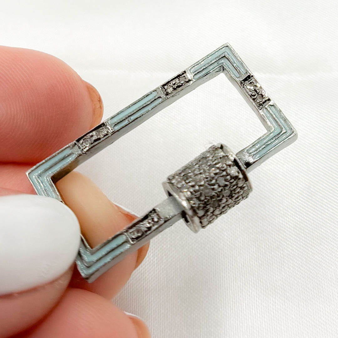 DC083A. Diamond Sterling Silver Rectangle Enamel Carabiner Clasp