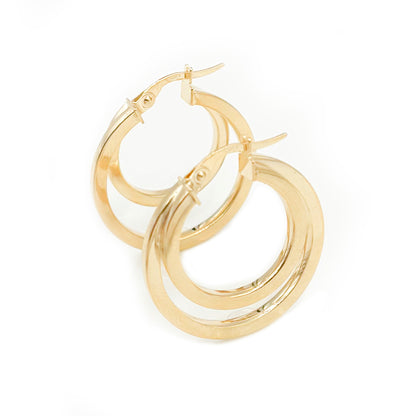 14K Solid Gold Fancy Hollow Double Hoop Earrings