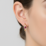 Load image into Gallery viewer, EHA57619RU. 14K Solid Gold Ruby &amp; Diamond &amp; Hoop Earrings