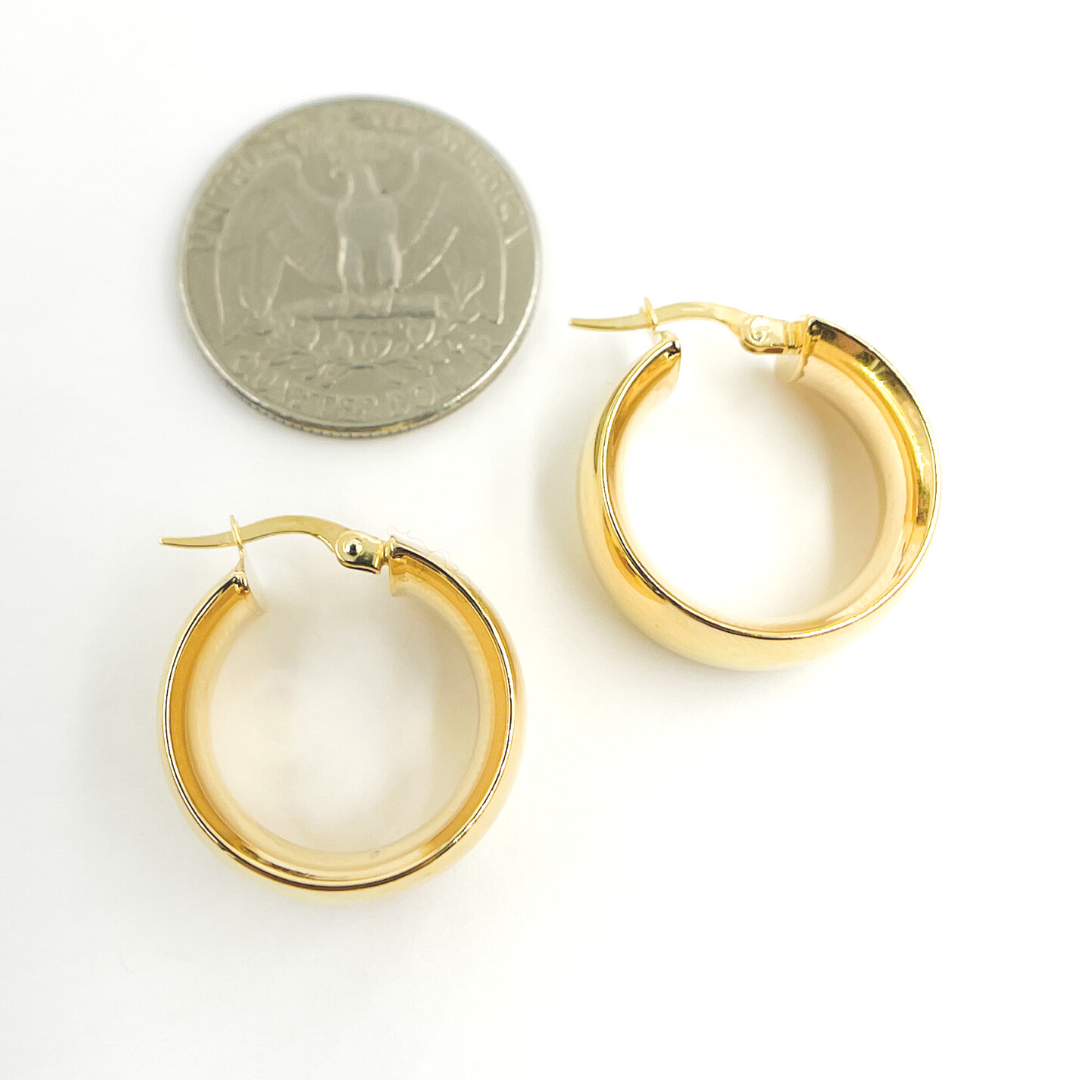 GER94. 14K Solid Gold Smooth Hoop Earrings