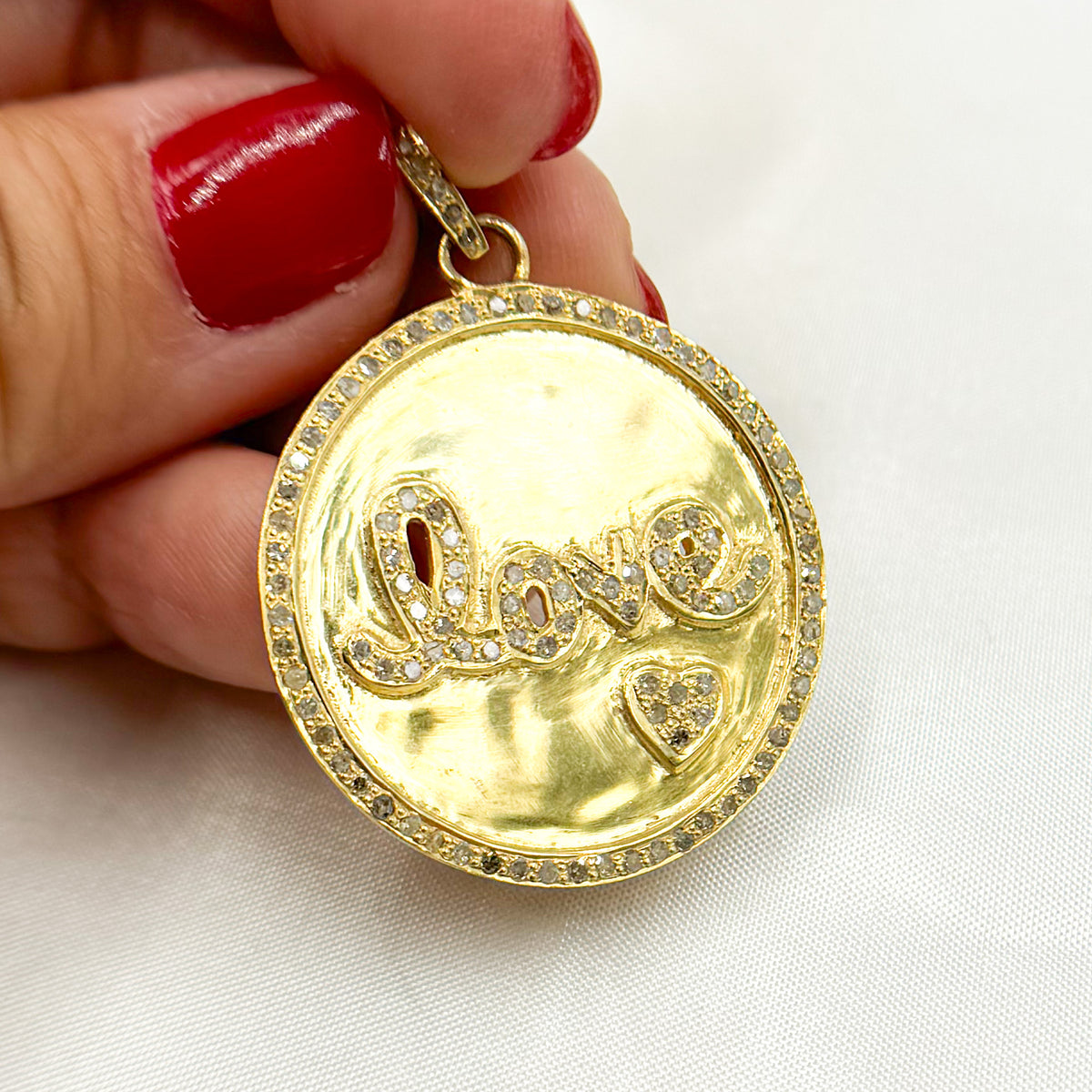 Diamond Sterling Silver Round Love Pendant