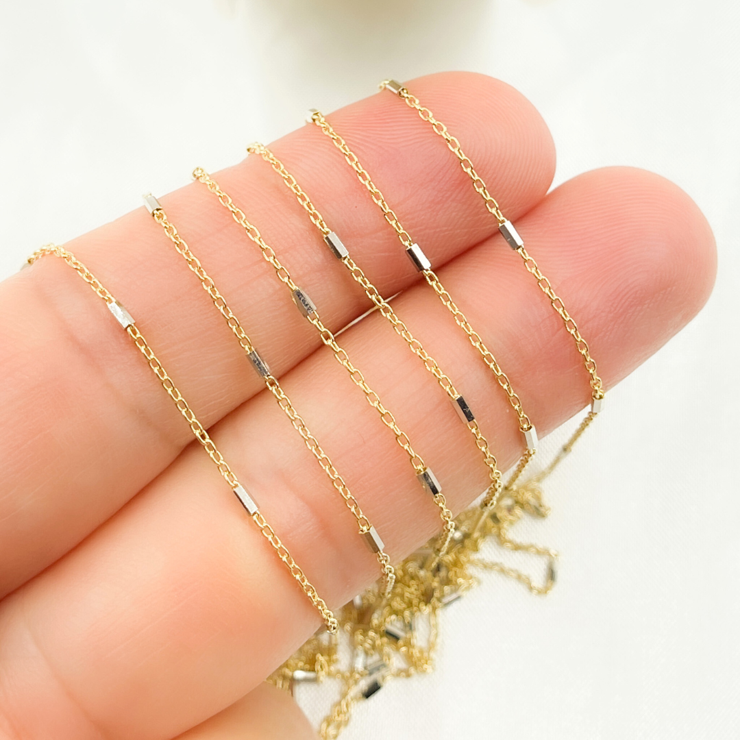 025R02E2CNP0B8Lbyft. 14k Solid Gold Tube Satellite Two Tone Chain