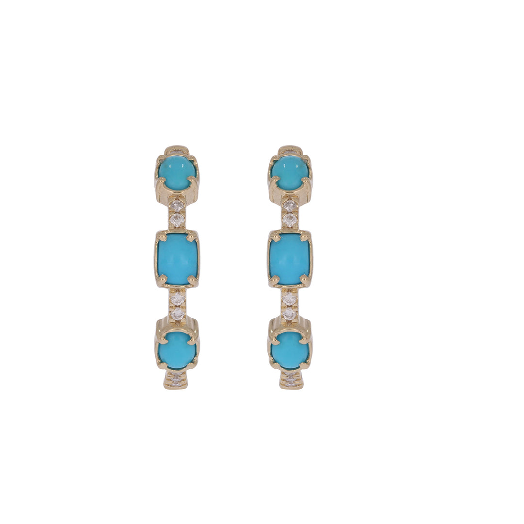 EHB57701TQ. 14K Solid Gold Turquoise and Diamond Hoops