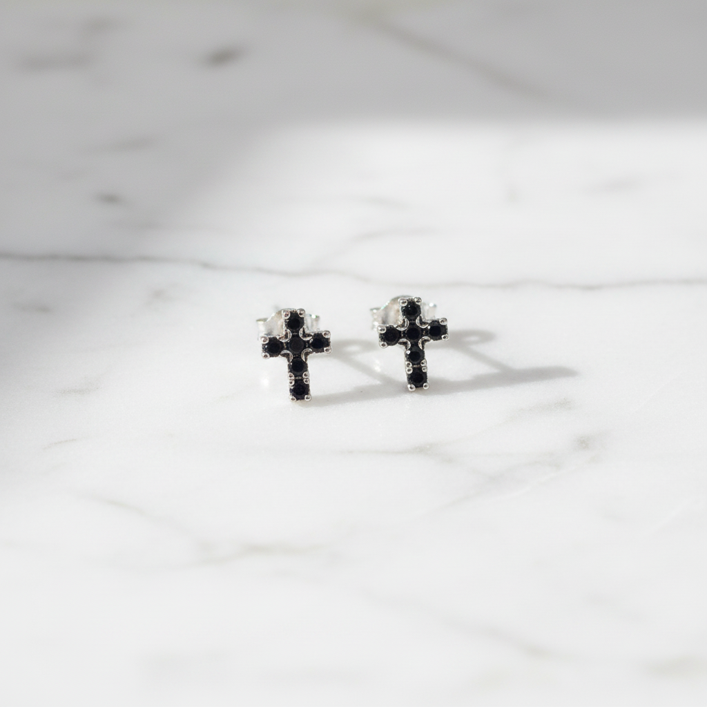 ER427136. 14k Solid Gold Diamond and Gemstone Cross Stud Earrings