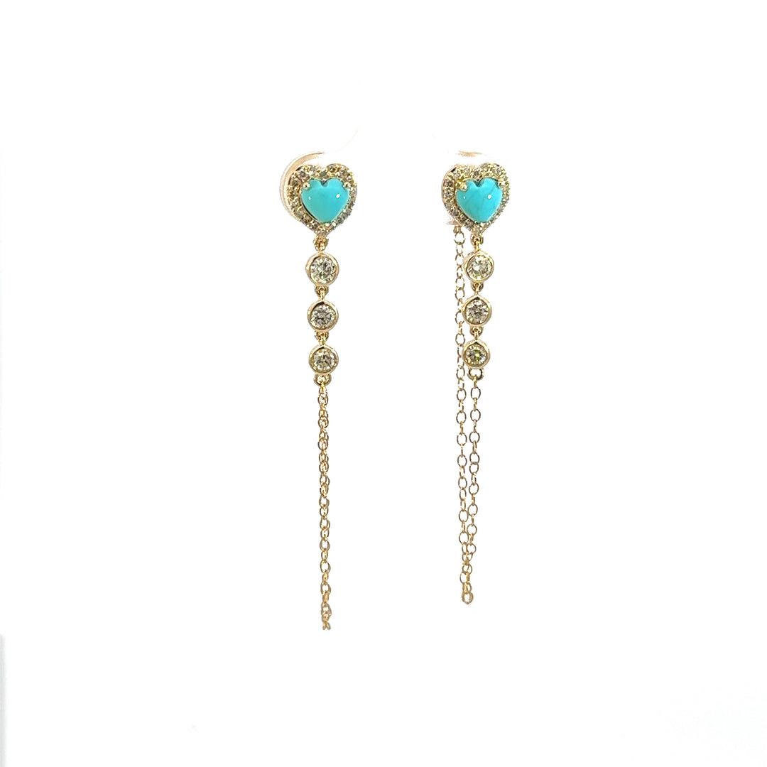 CE96388TQ5. 14k Solid Gold Diamond and Turquoise Dangle Earrings