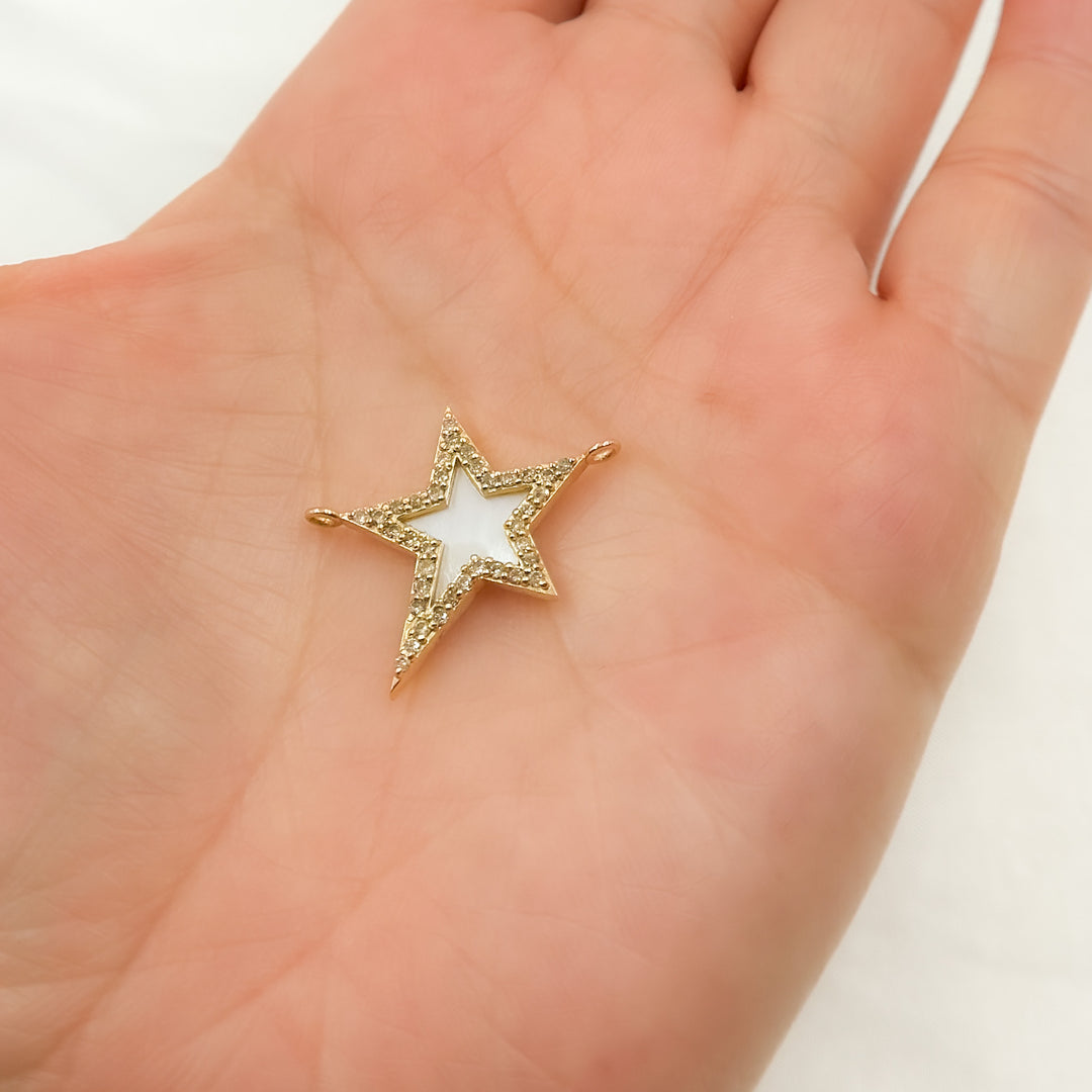 14k Solid Gold Diamond & Mother of Pearl Star Charm. GDP667