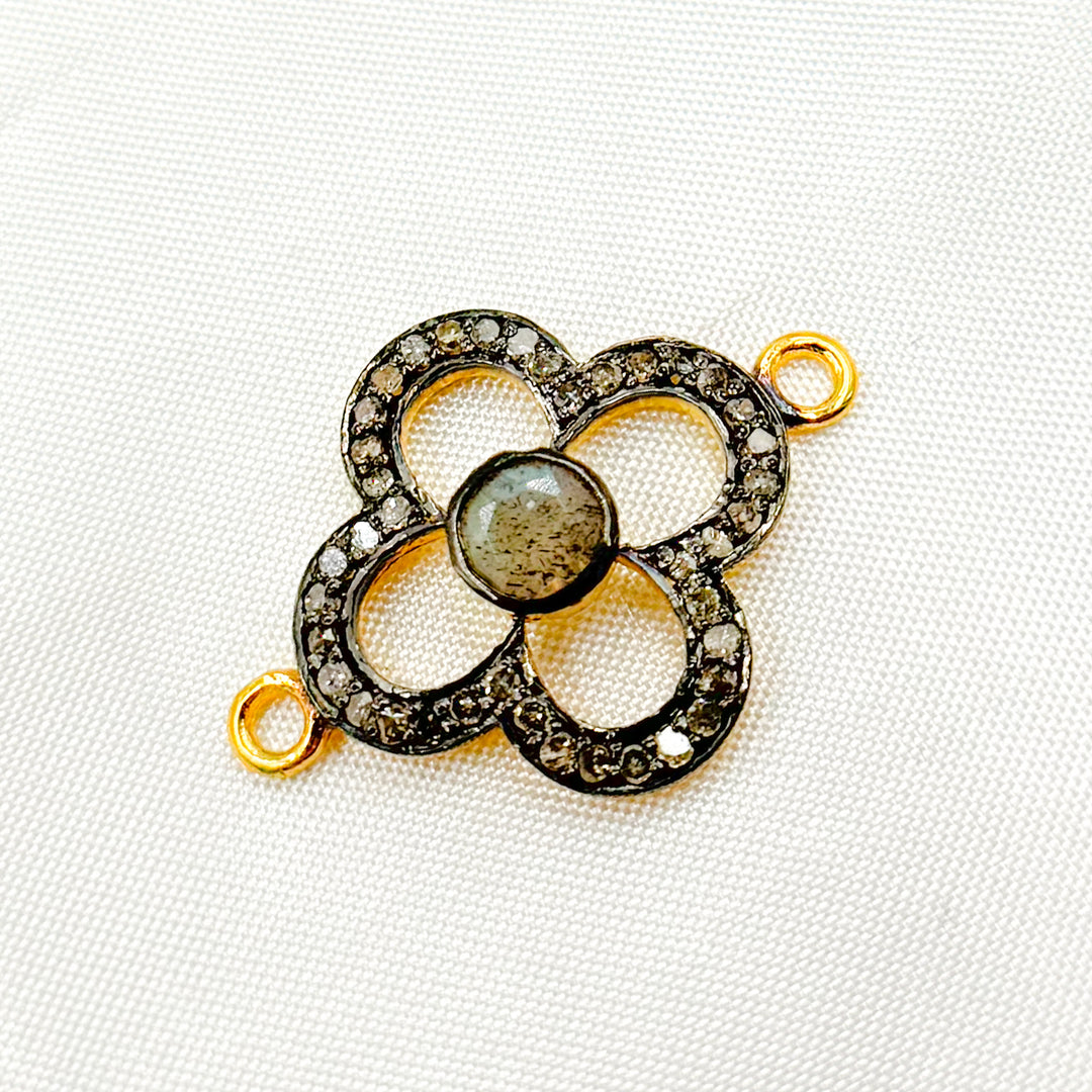 DC911. Diamond & Sterling Silver Flower Connector with Gemstone