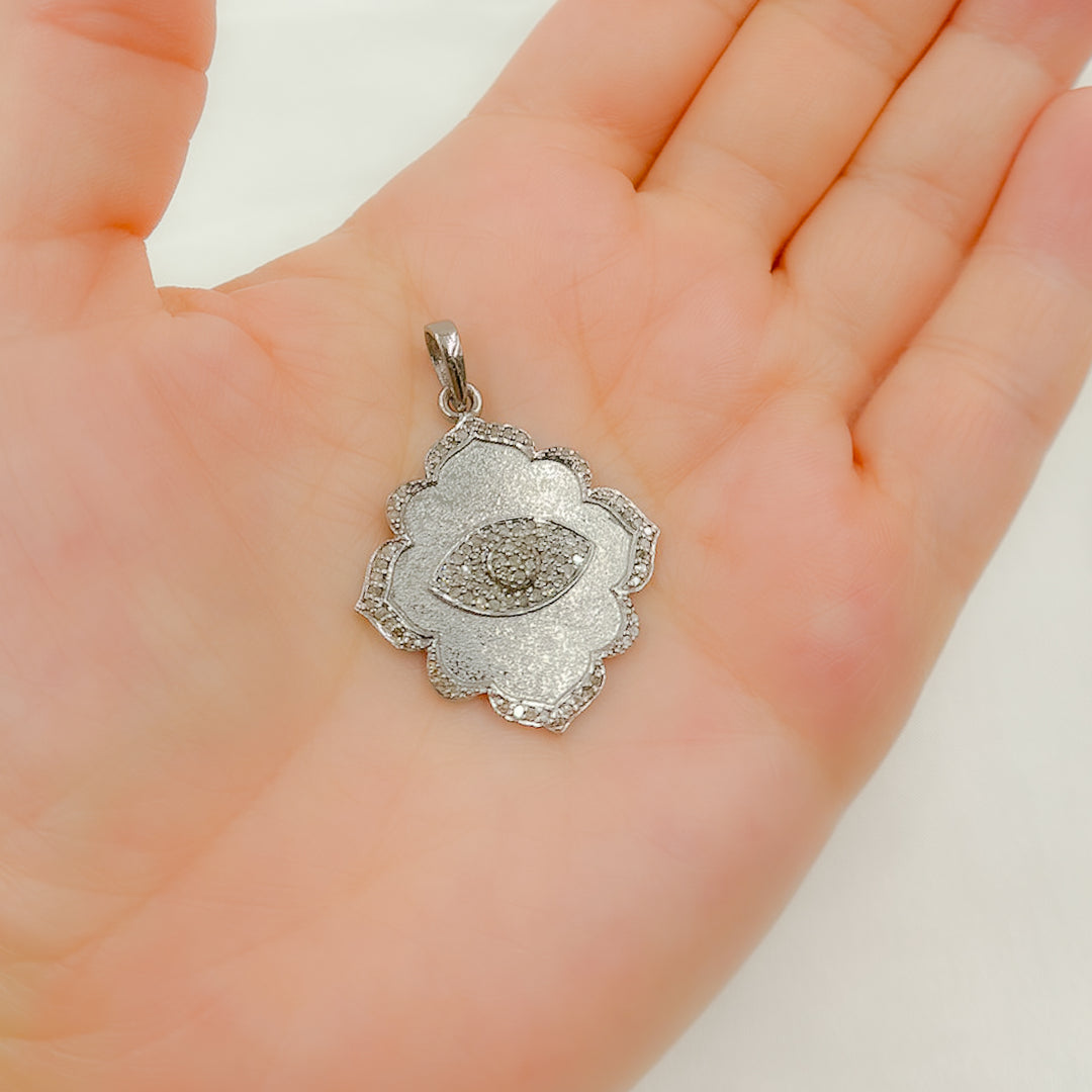 DP297. Diamond Silver Eye Flower Pendant