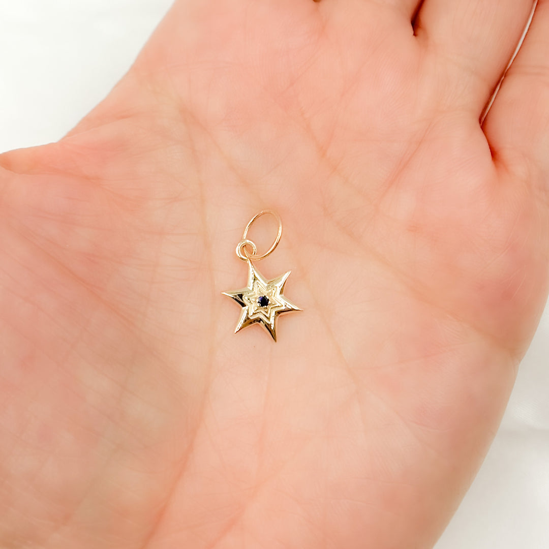 GDP390. 14k Solid Gold Star Charm with Gemstone