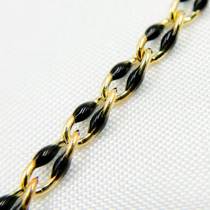 Gold Plated Black Enamel Cable Link Chain