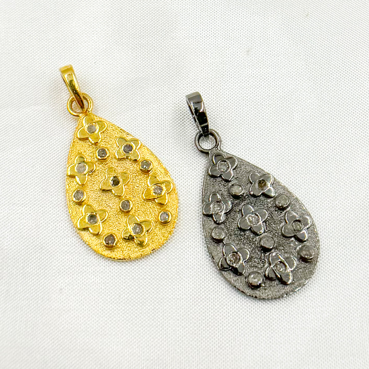 Diamond Sterling Silver Drop Flower Pendant