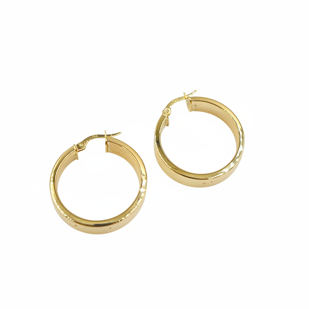 GER158. 14K Solid Gold Hollow Flat Hoop with Roman Number