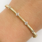 Load image into Gallery viewer, BNH68602. 14k Solid Gold Diamond Flower Bangle