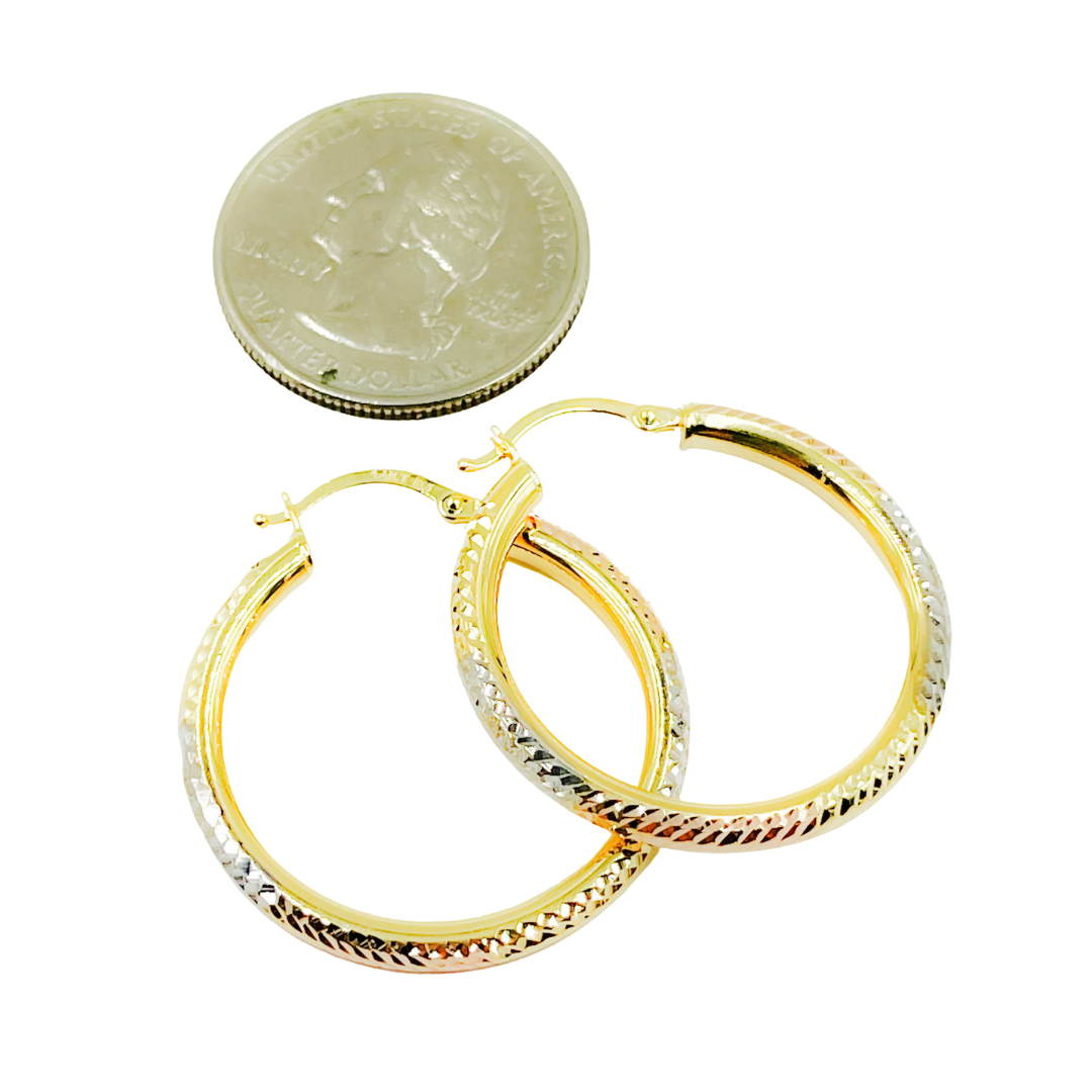 14K Tri-Tone Gold Earrings Circle Shape Hoop. GER56