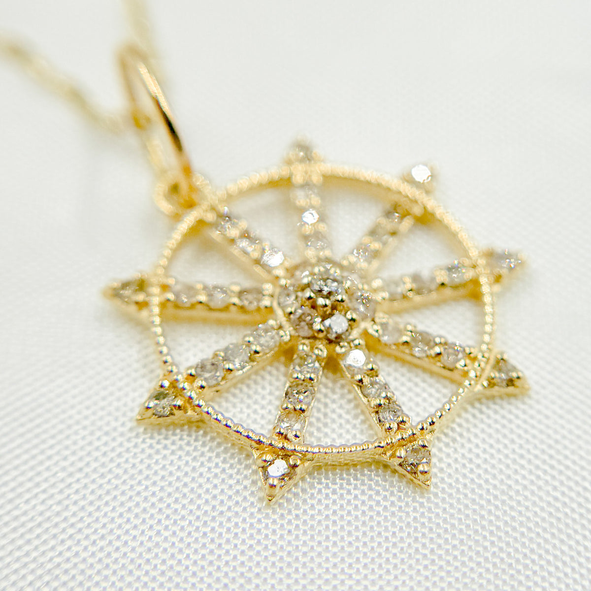 GDP646. 14K Solid Gold Circle Charm with Diamond and Gemstone