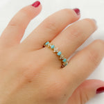 Load image into Gallery viewer, RAF01630TQ. 14K Solid Yellow Gold Diamond and Turquoise Flower and Baguette Ring
