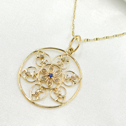 14K Solid Gold Diamond Circle Flower Charm. GDP190