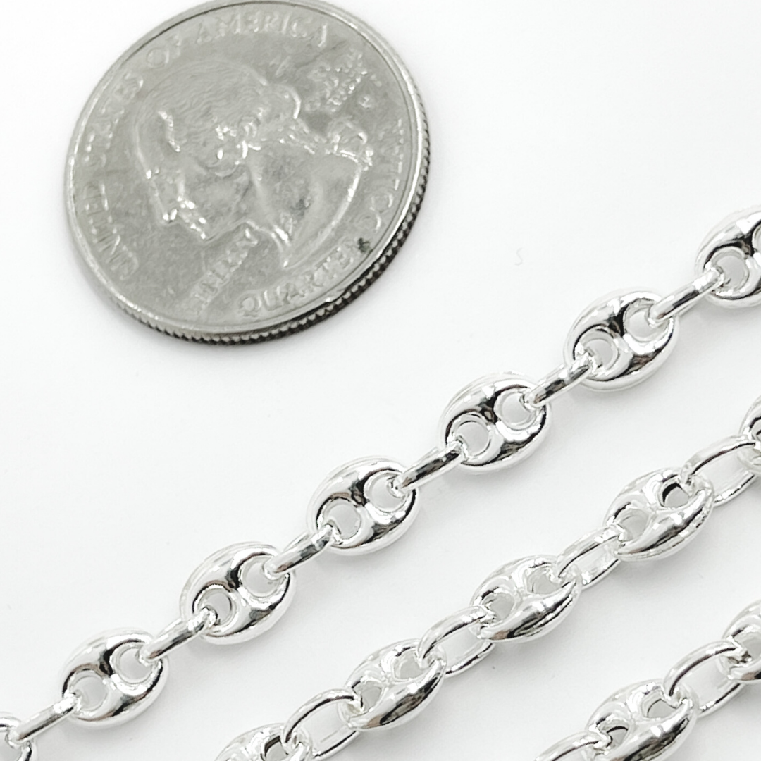V37SS. 925 Sterling Silver Puff Marina Chain