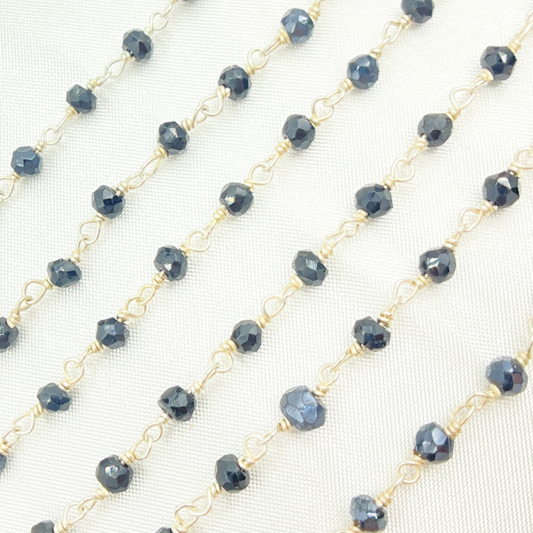 CBS24. Coated Black Spinel 925 Sterling Silver Wire Chain