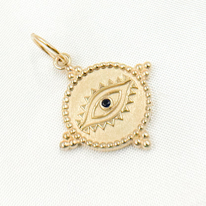 Gold Round Eye Charm with Gemstones