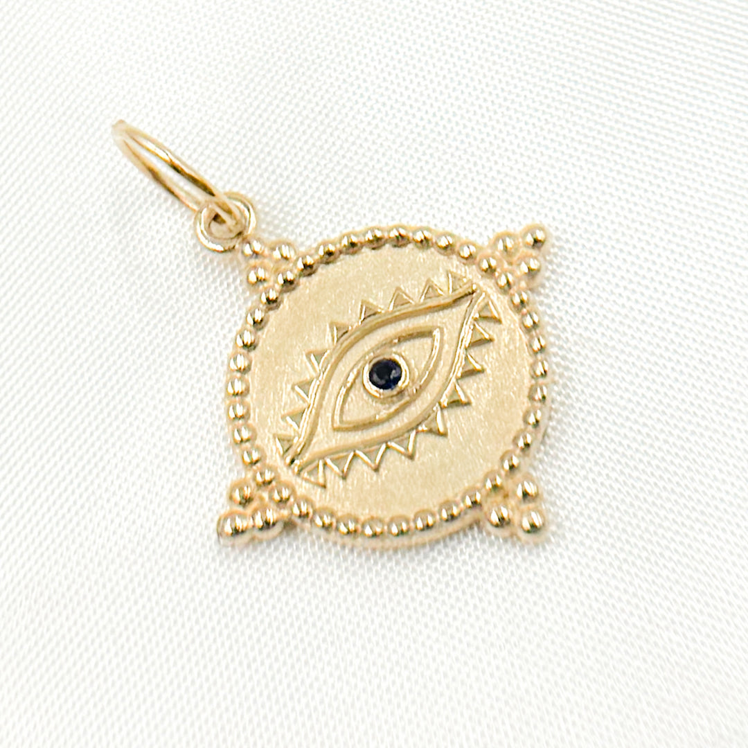 GDP183. 14K Solid Gold Round Eye Charm with Gemstone