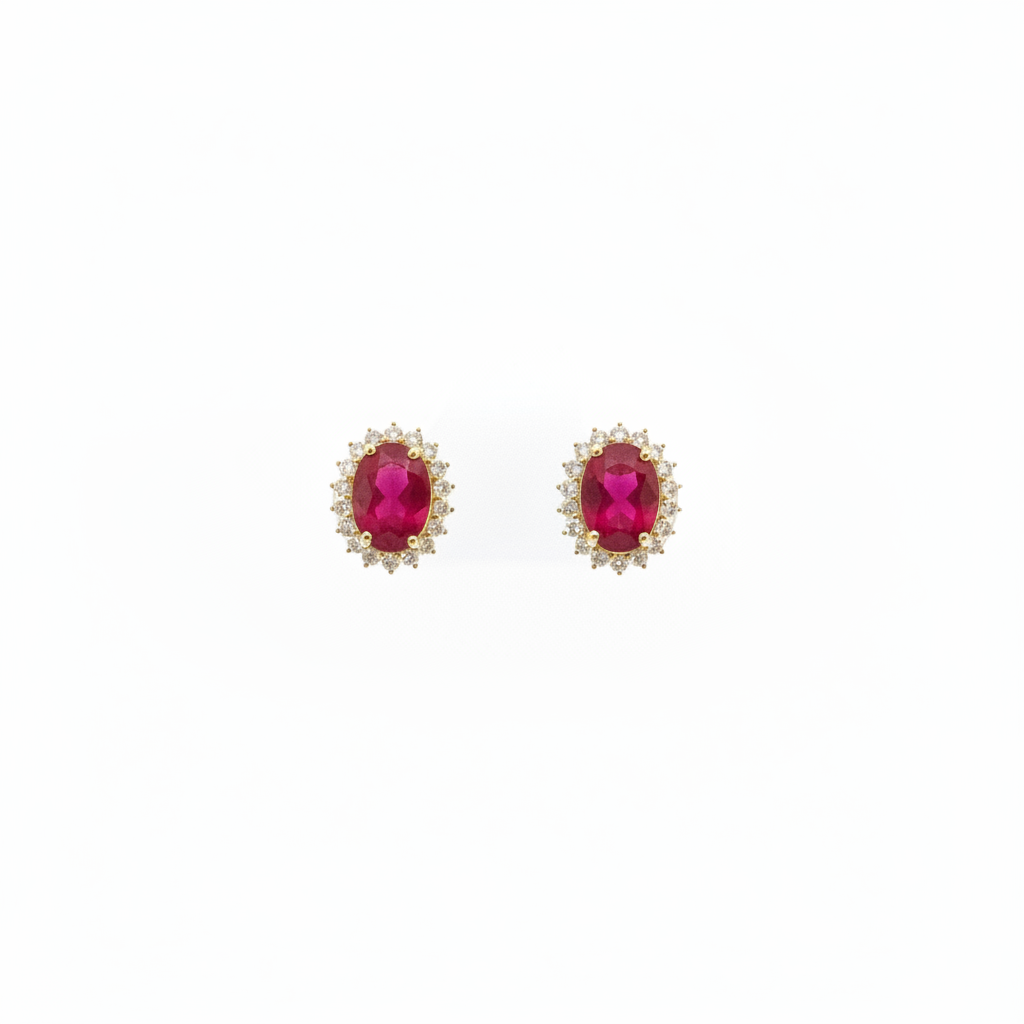 ER113641. 14k Solid Gold Diamond and Gemstone Oval Stud Earrings