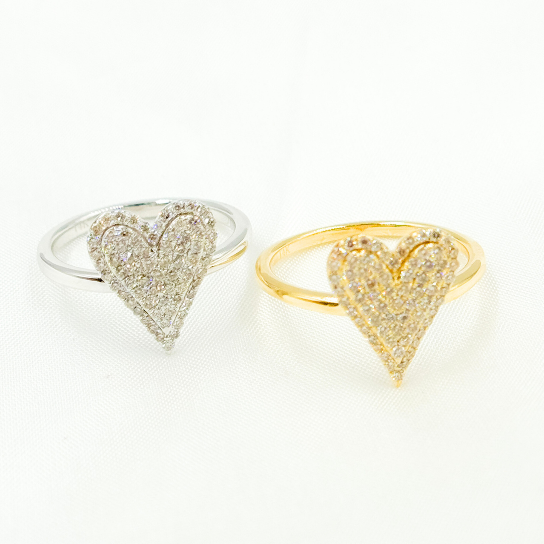 14k Solid Gold Diamond Statement Heart Ring.