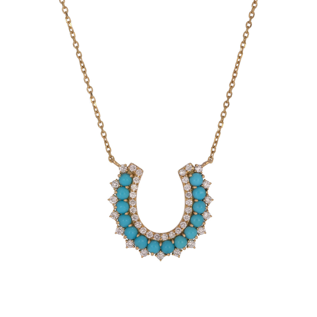NFE72951TQ. 18K Solid Gold Turquoise Horseshoe Necklace
