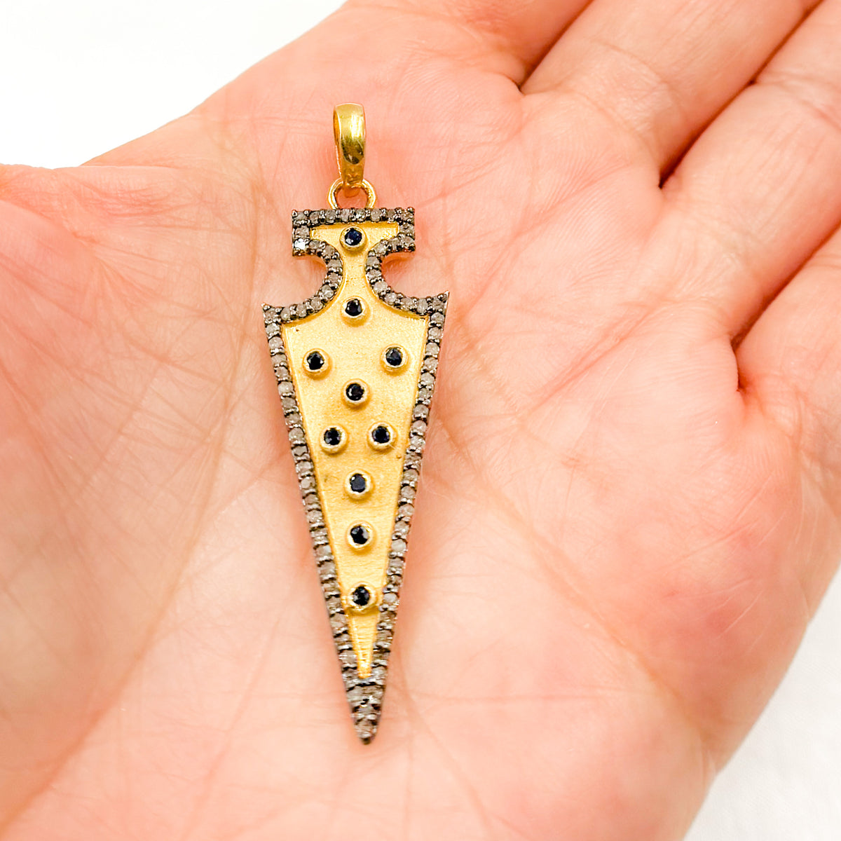 Diamond Silver Arrow Head Pendant with Gemstone