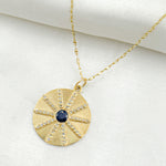 Load image into Gallery viewer, 14K Solid Gold Diamond Circle Charm Available in (Ruby &amp; Blue Sapphire). GDP464
