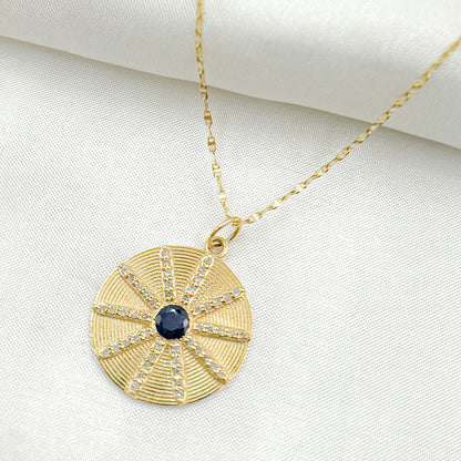 14K Solid Gold Diamond Circle Charm Available in (Ruby & Blue Sapphire). GDP464