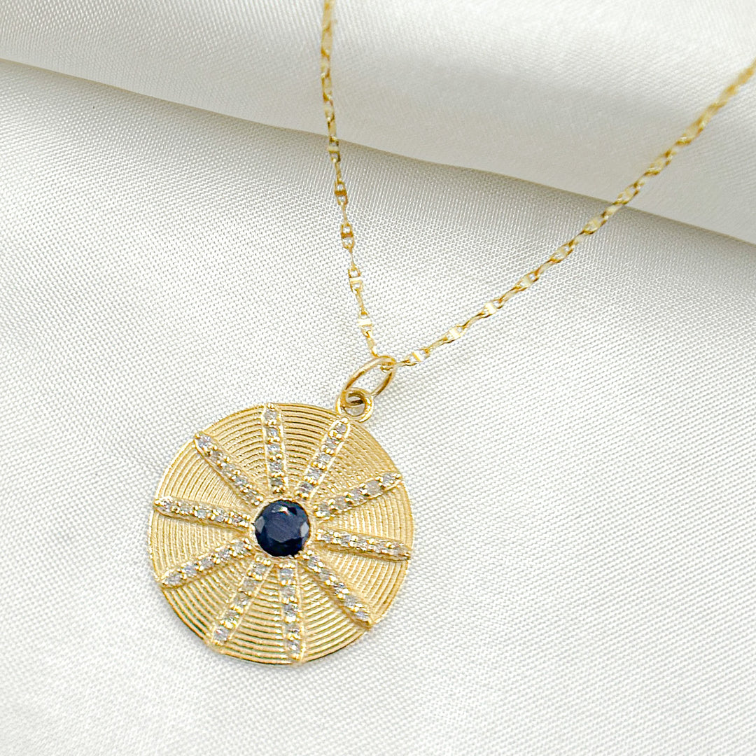14K Solid Gold Diamond Circle Charm Available in (Ruby & Blue Sapphire). GDP464