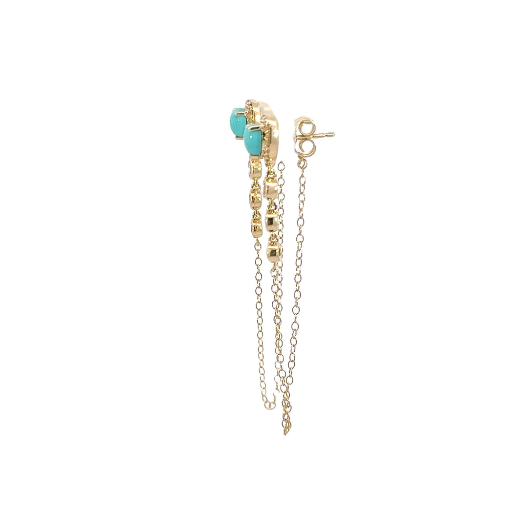 CE96388TQ5. 14k Solid Gold Diamond and Turquoise Dangle Earrings