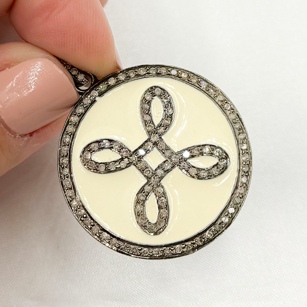 DP569A. Diamond Sterling Silver Round Enamel Pendant