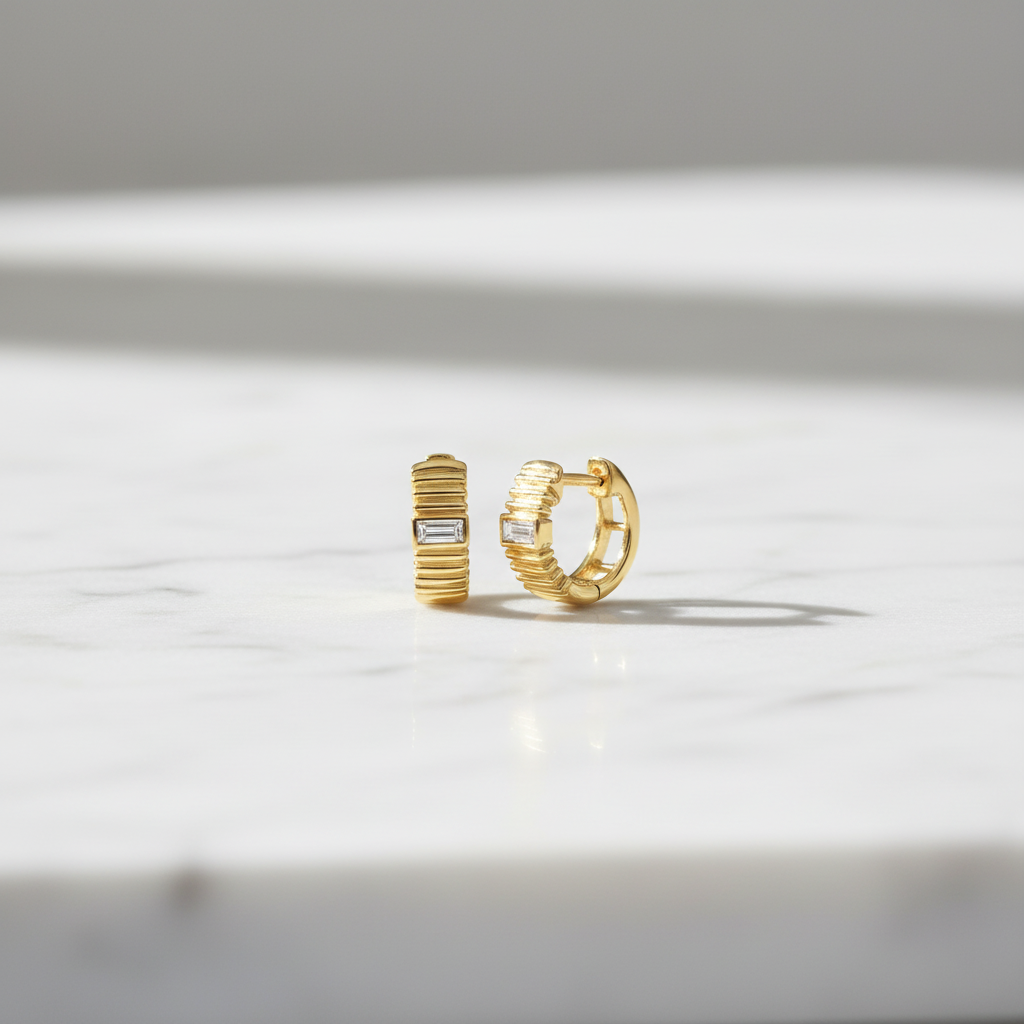 EHZ57170. 14k Solid Gold Gemstone Huggies
