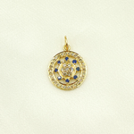 Load image into Gallery viewer, 14K Solid Gold Circle Pendant with Diamonds &amp; Ruby or Blue Sapphire Stone. GDP362
