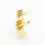 Load image into Gallery viewer, 15850018845. 14K Solid Gold Smooth and Textured Ribbed Hollow Stud Earrings
