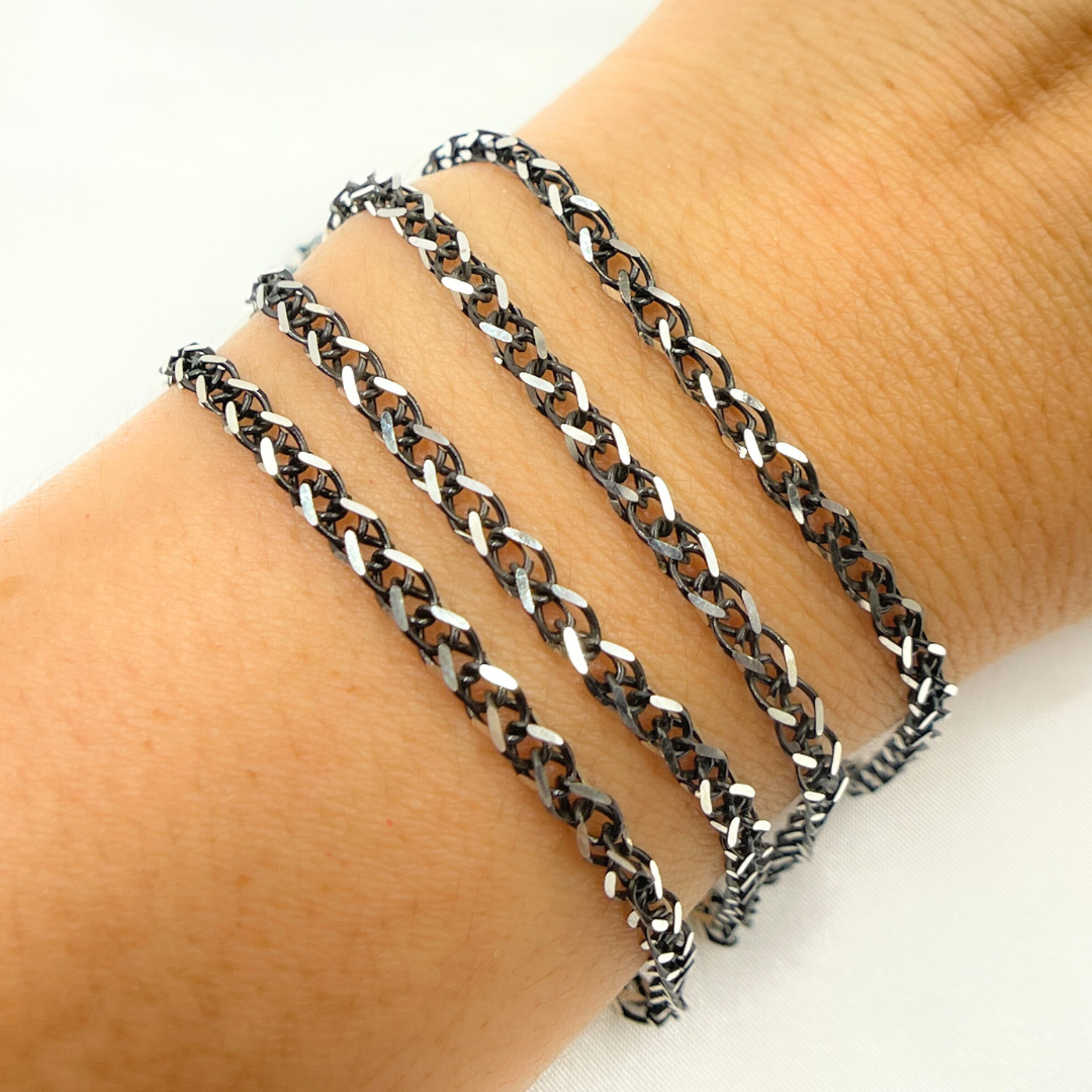 Black Rhodium 925 Sterling Silver Wheat Chain. X8SB