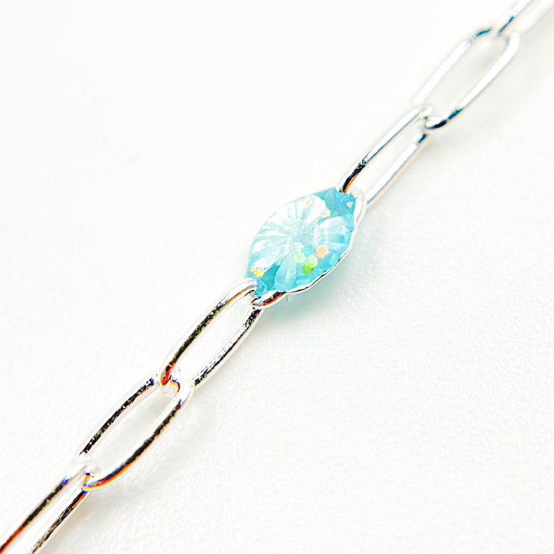 Buy Now Sterling Silver Sky Blue Opal Color Enamel Cable Chains