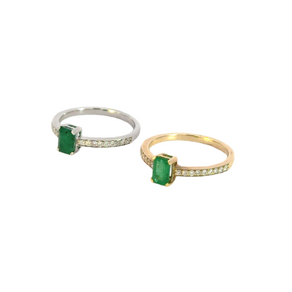 14k Solid Gold Diamond and Emerald Statement Ring