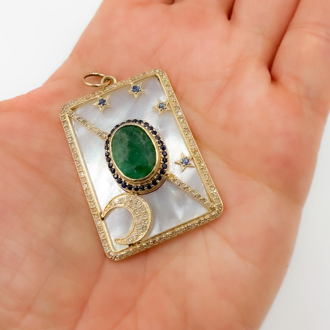 14K Gold Moon Rectangle Pendants