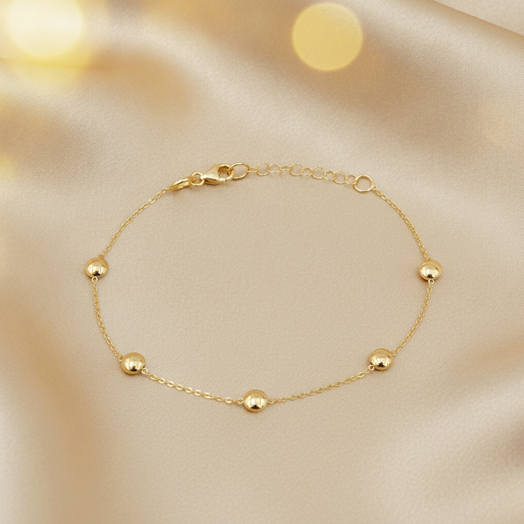 BRSET701. 14k Solid Yellow Gold Flat Bead Link Bracelet