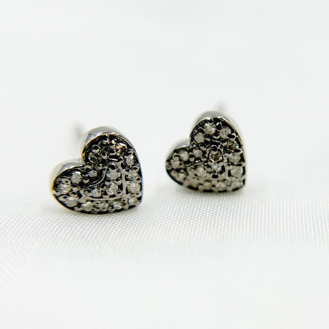 DE053. Pave Diamond Sterling Silver Heart Studs