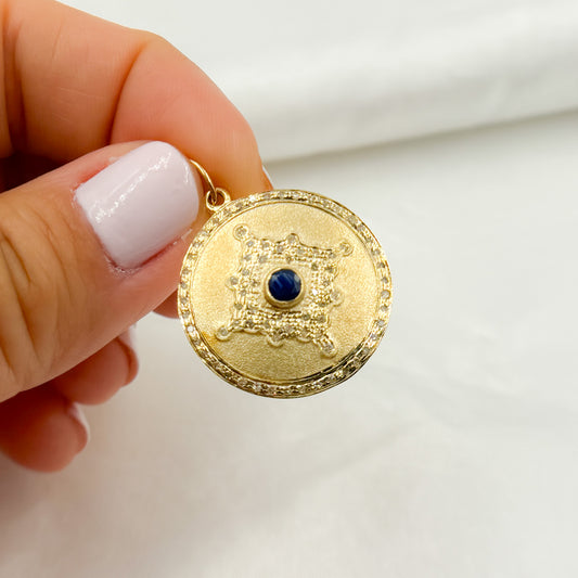 14K Solid Gold Diamond and Gemstone Round Charm. GDP245
