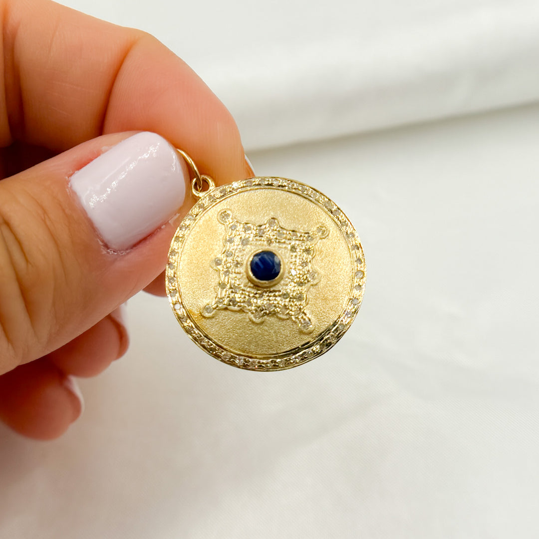 14K Solid Gold Diamond and Gemstone Round Charm. GDP245