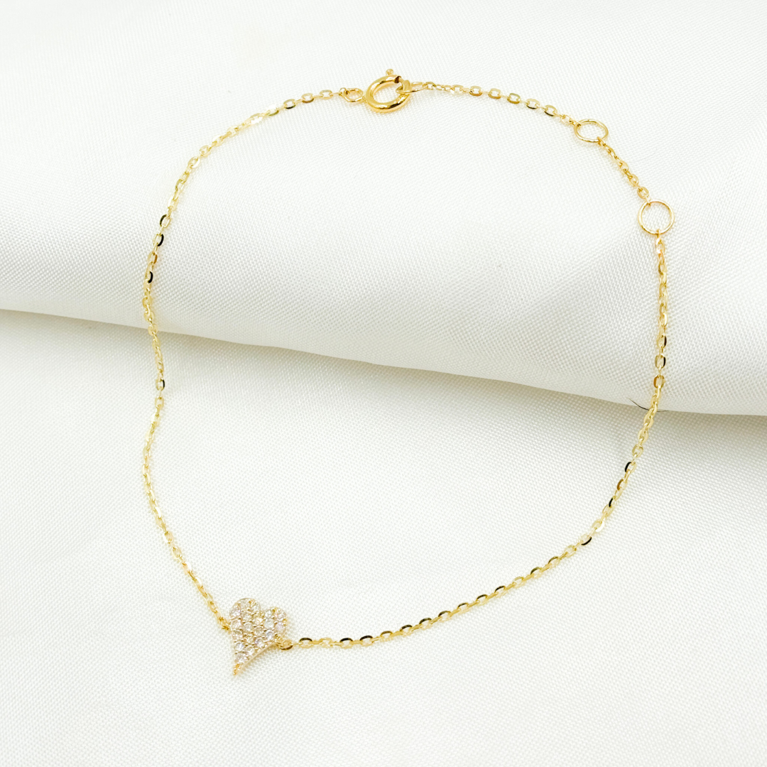 BR401902. 14k Solid Gold Diamond Heart Bracelet
