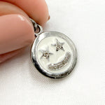 Load image into Gallery viewer, DC06A. Diamond Sterling Silver Round Star Smiley Enamel Charm
